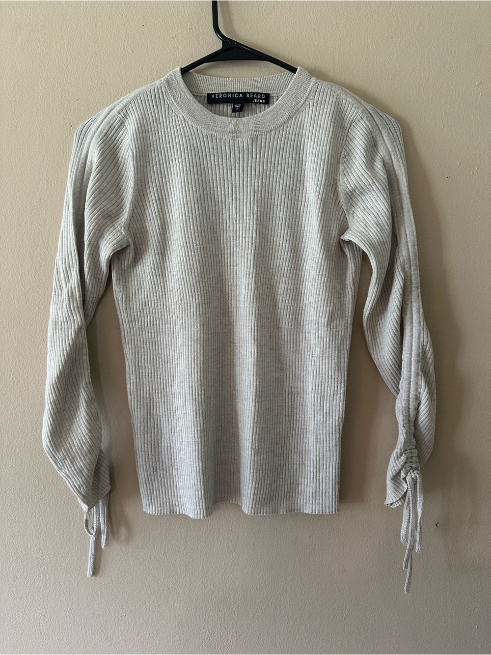 Veronica Beard Owen Tubular Ribbed Ruched Sleeve Sweater in Gray, Sz S
